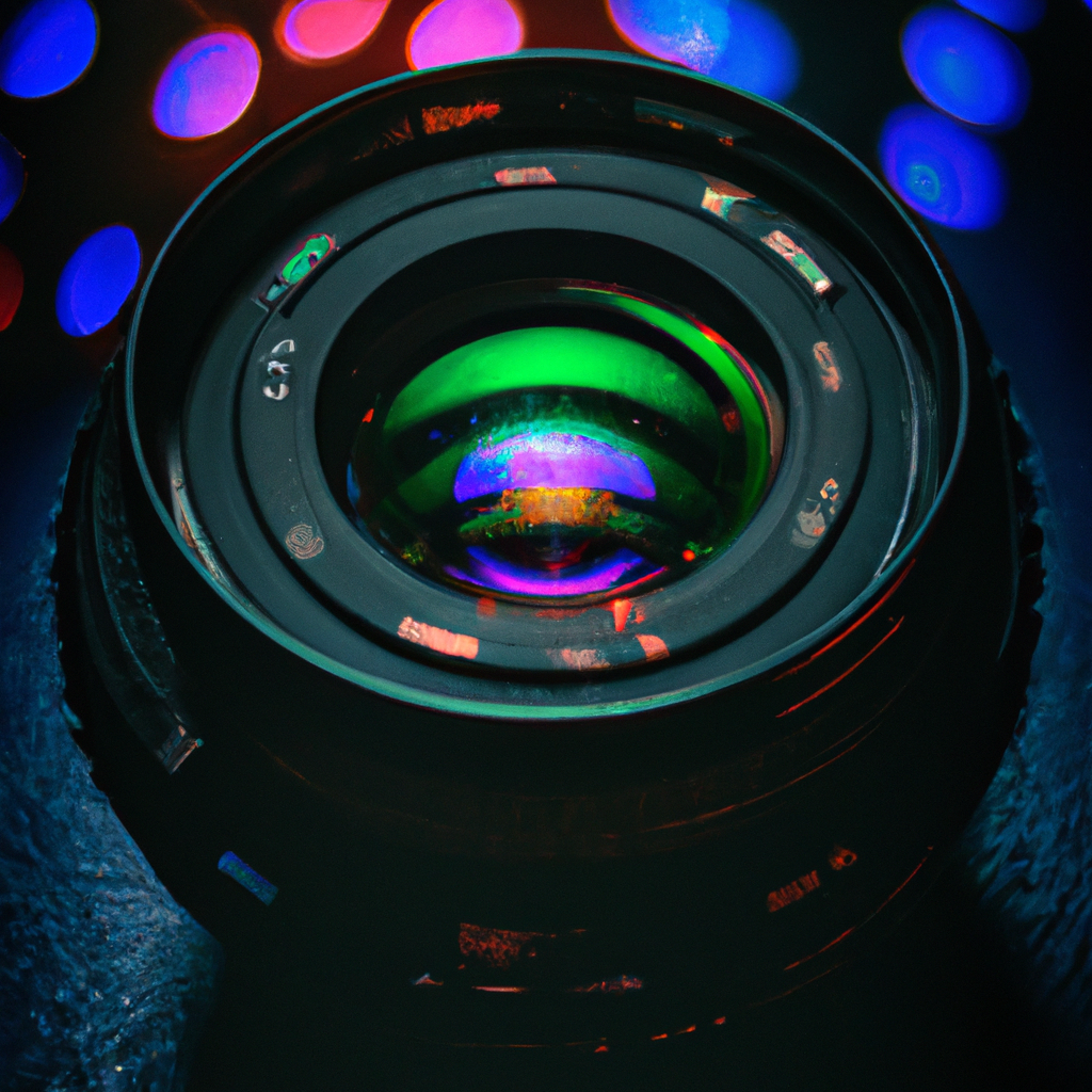 Lente de cámara profesional con destellos de luz